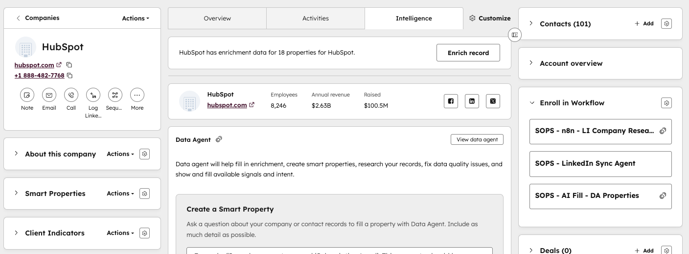 Company card on HubSpot